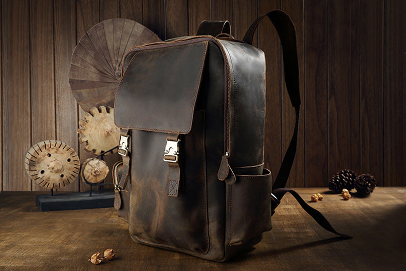 Men's backpack cowhide Crazy Horse original retro casual fashion large capacity luggage bag travel bag