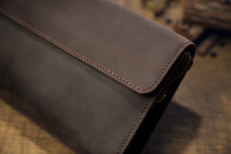 Men's Wallet Genuine Cowhide Leather Handmade Original Crazy Horse Clutch Bag Retro Mobile Phone Bag Men's Wallet