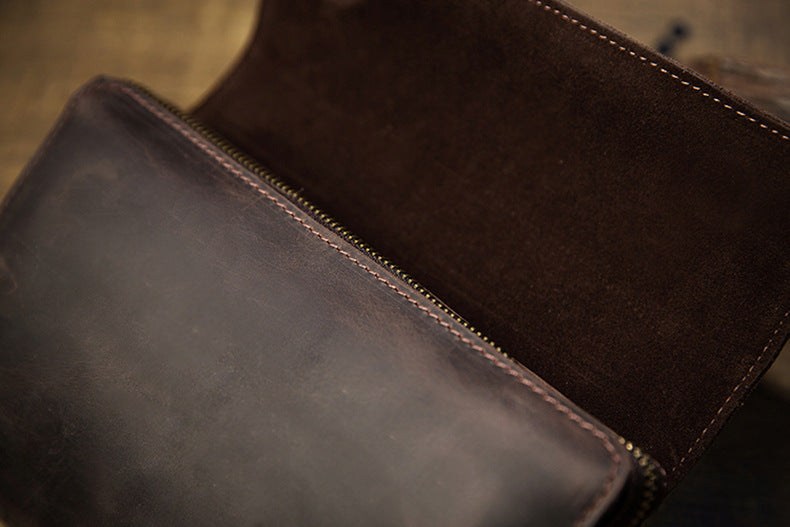 Men's Wallet Genuine Cowhide Leather Handmade Original Crazy Horse Clutch Bag Retro Mobile Phone Bag Men's Wallet