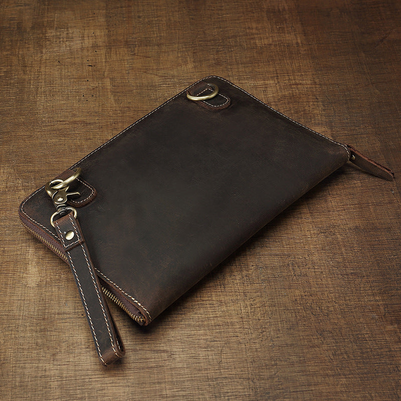 Men's Shoulder Bag Fashion Genuine Cowhide Leather Crazy Horse Retro Casual Simple Crossbody Bag