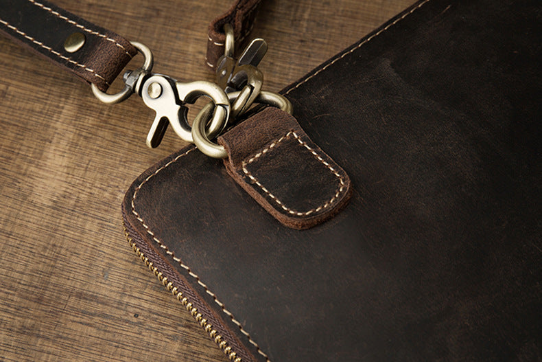 Men's Shoulder Bag Fashion Genuine Cowhide Leather Crazy Horse Retro Casual Simple Crossbody Bag