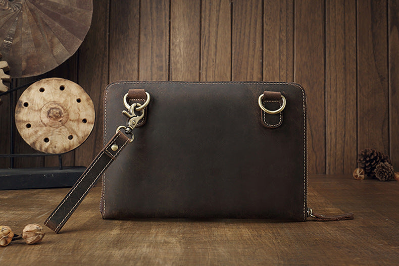 Men's Shoulder Bag Fashion Genuine Cowhide Leather Crazy Horse Retro Casual Simple Crossbody Bag