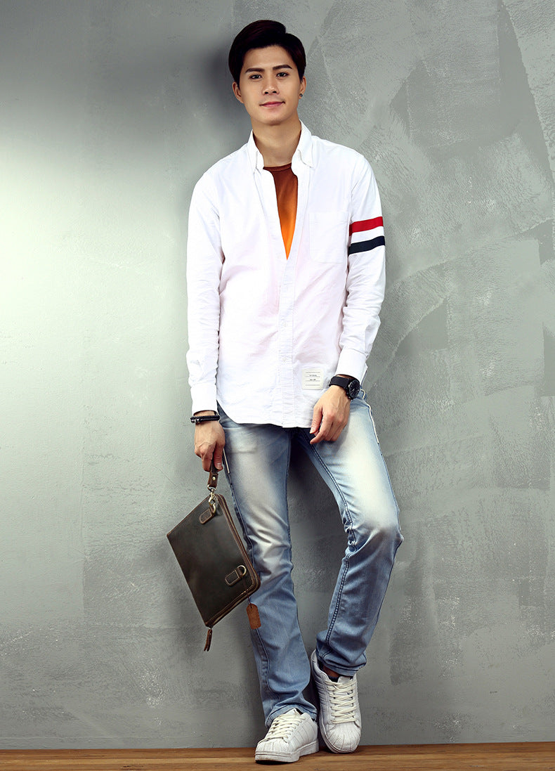 Men's Shoulder Bag Fashion Genuine Cowhide Leather Crazy Horse Retro Casual Simple Crossbody Bag