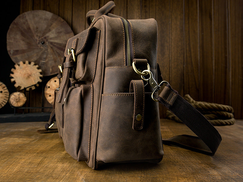 Men's Shoulder Bag Crossbody Bag Handmade Crazy Horse Cowhide Genuine Leather Travel Bag Handbag Bag Men's Handbag