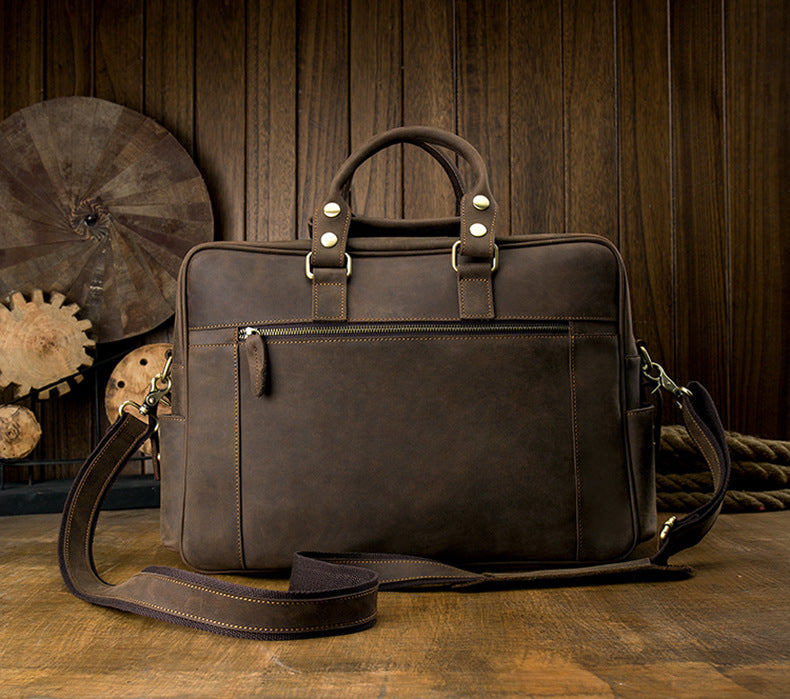 Men's Shoulder Bag Crossbody Bag Handmade Crazy Horse Cowhide Genuine Leather Travel Bag Handbag Bag Men's Handbag
