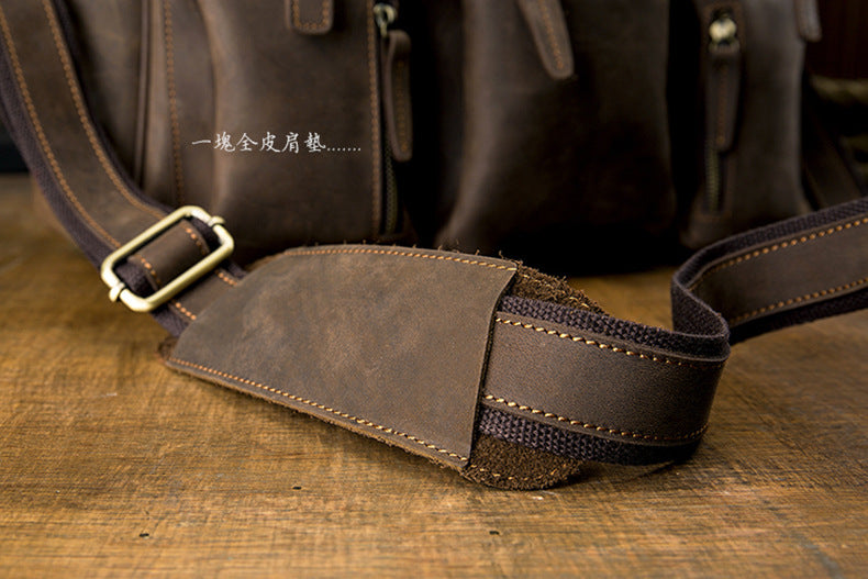 Men's Shoulder Bag Crossbody Bag Handmade Crazy Horse Cowhide Genuine Leather Travel Bag Handbag Bag Men's Handbag