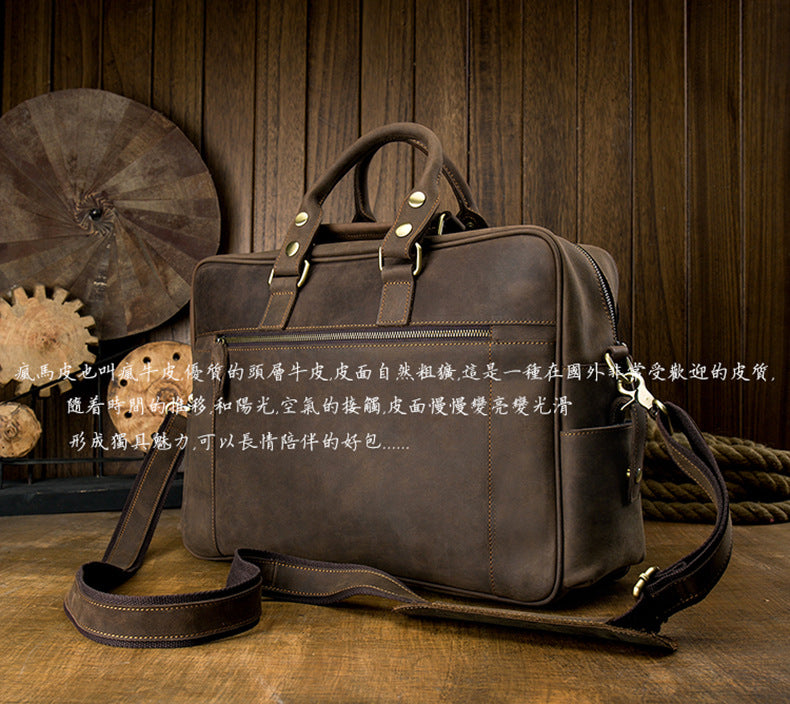 Men's Shoulder Bag Crossbody Bag Handmade Crazy Horse Cowhide Genuine Leather Travel Bag Handbag Bag Men's Handbag