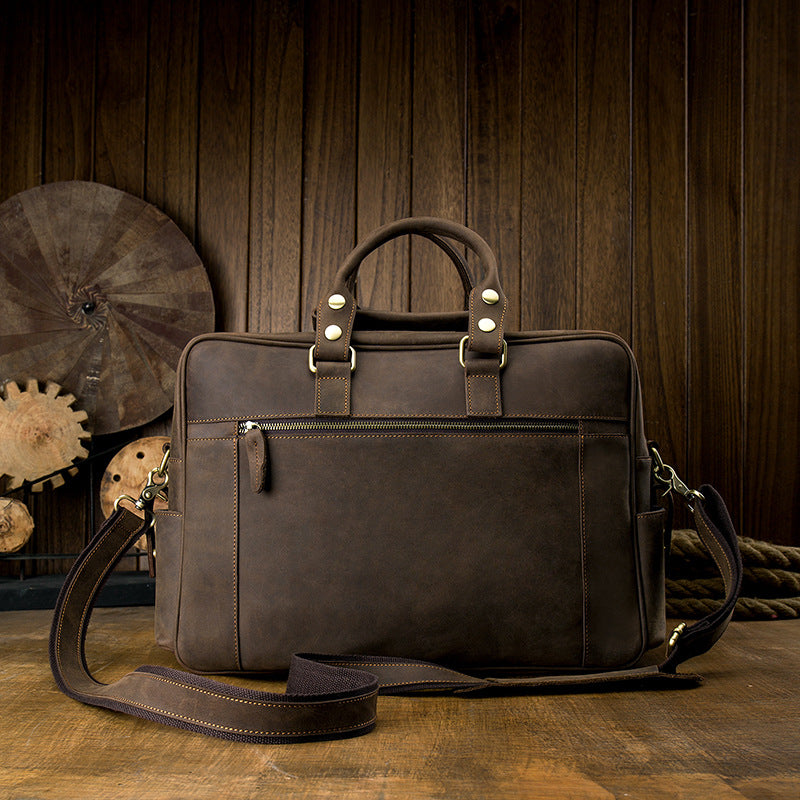 Men's Shoulder Bag Crossbody Bag Handmade Crazy Horse Cowhide Genuine Leather Travel Bag Handbag Bag Men's Handbag
