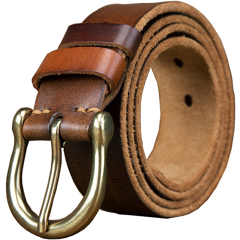Men's Belt Original Genuine Cowhide Leather Copper Unique Needle Buckle Casual Men's Belt