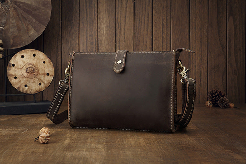 Men's Shoulder Bag Original Handmade Genuine Cowhide Leather Crazy Horse Fashion Simple Men's Crossbody Bag Clutch Bag