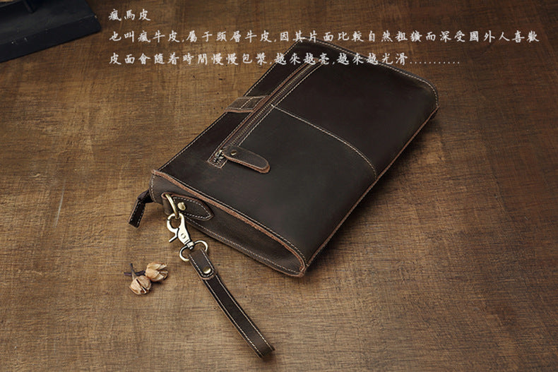 Men's Shoulder Bag Original Handmade Genuine Cowhide Leather Crazy Horse Fashion Simple Men's Crossbody Bag Clutch Bag
