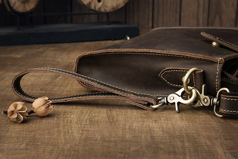 Men's Shoulder Bag Original Handmade Genuine Cowhide Leather Crazy Horse Fashion Simple Men's Crossbody Bag Clutch Bag