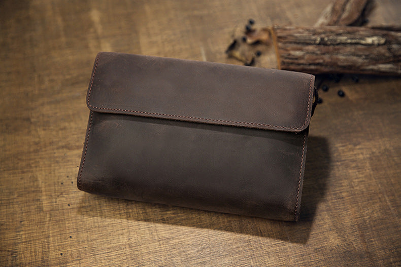Men's Wallet Genuine Cowhide Leather Handmade Original Crazy Horse Clutch Bag Retro Mobile Phone Bag Men's Wallet