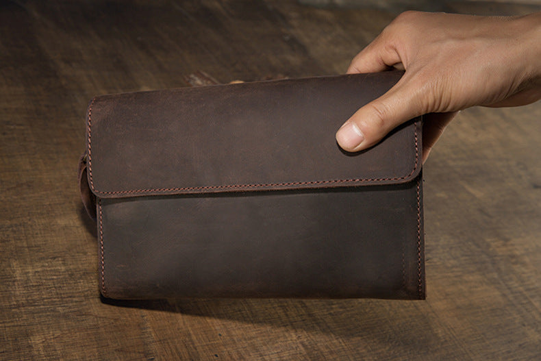 Men's Wallet Genuine Cowhide Leather Handmade Original Crazy Horse Clutch Bag Retro Mobile Phone Bag Men's Wallet