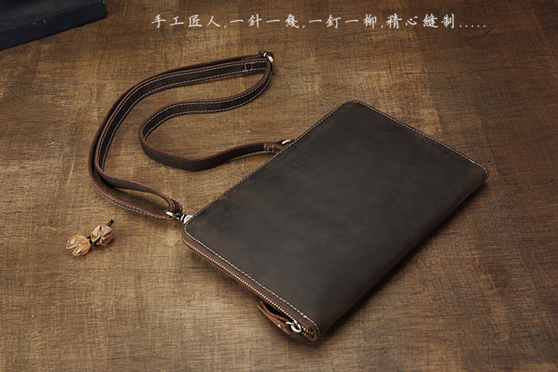 Men's Shoulder Bag Fashion Genuine Cowhide Leather Crazy Horse Retro Casual Simple Crossbody Bag