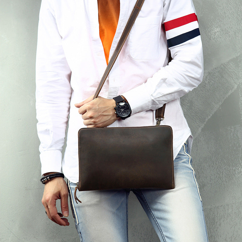 Men's Shoulder Bag Fashion Genuine Cowhide Leather Crazy Horse Retro Casual Simple Crossbody Bag