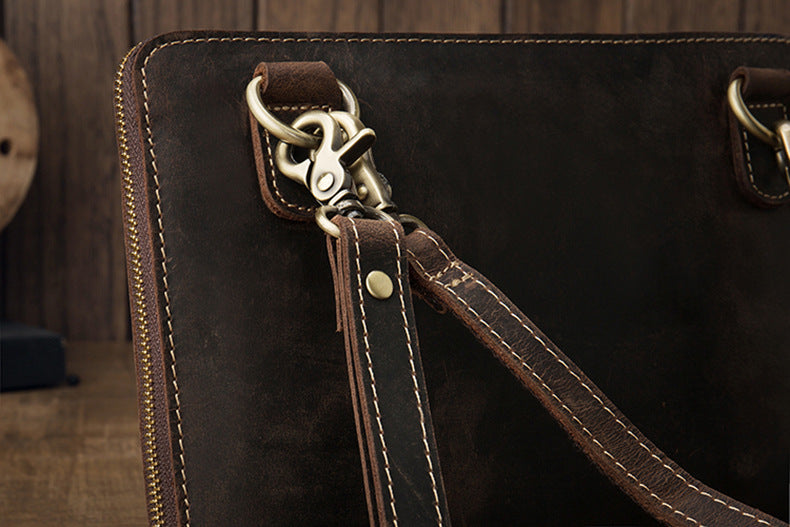 Men's Shoulder Bag Fashion Genuine Cowhide Leather Crazy Horse Retro Casual Simple Crossbody Bag