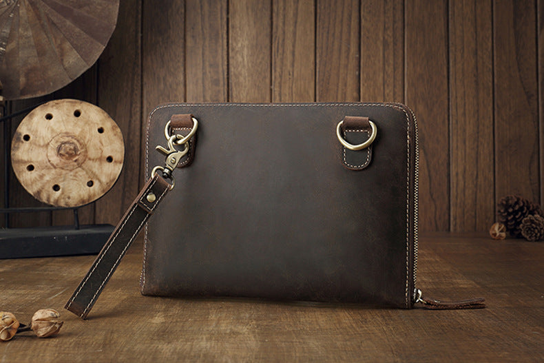 Men's Shoulder Bag Fashion Genuine Cowhide Leather Crazy Horse Retro Casual Simple Crossbody Bag