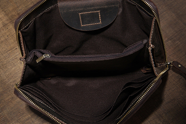Men's Shoulder Bag Fashion Genuine Cowhide Leather Crazy Horse Retro Casual Simple Crossbody Bag