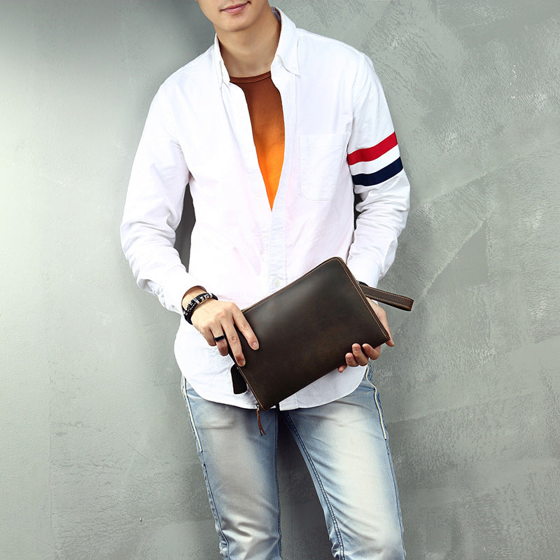 Men's Shoulder Bag Fashion Genuine Cowhide Leather Crazy Horse Retro Casual Simple Crossbody Bag