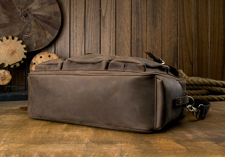 Men's Shoulder Bag Crossbody Bag Handmade Crazy Horse Cowhide Genuine Leather Travel Bag Handbag Bag Men's Handbag