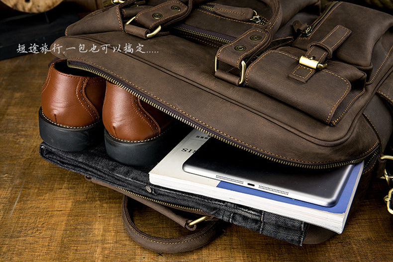 Men's Shoulder Bag Crossbody Bag Handmade Crazy Horse Cowhide Genuine Leather Travel Bag Handbag Bag Men's Handbag