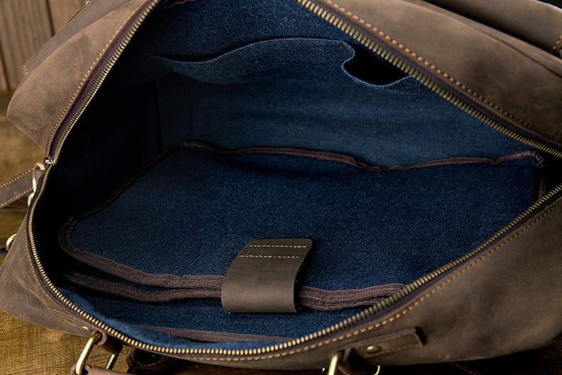 Men's Shoulder Bag Crossbody Bag Handmade Crazy Horse Cowhide Genuine Leather Travel Bag Handbag Bag Men's Handbag