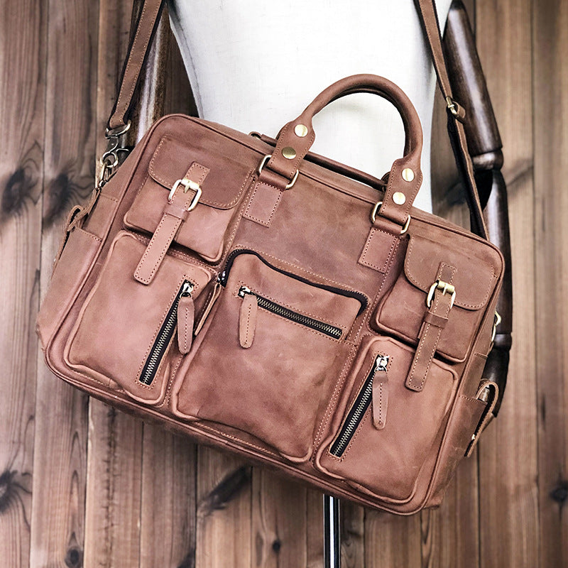 Men's Shoulder Bag Crossbody Bag Handmade Crazy Horse Cowhide Genuine Leather Travel Bag Handbag Bag Men's Handbag