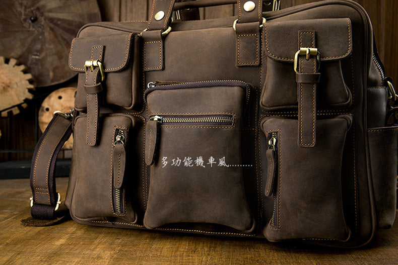 Men's Shoulder Bag Crossbody Bag Handmade Crazy Horse Cowhide Genuine Leather Travel Bag Handbag Bag Men's Handbag