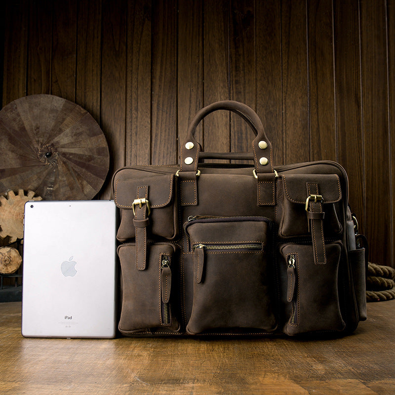 Men's Shoulder Bag Crossbody Bag Handmade Crazy Horse Cowhide Genuine Leather Travel Bag Handbag Bag Men's Handbag