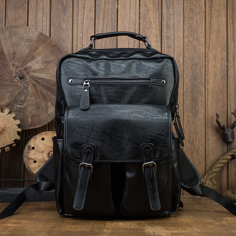 Men's Rucksack Original Handmade Genuine Cowhide Leather Simple Casual Computer Bag Large Capacity Travel Bag for Men