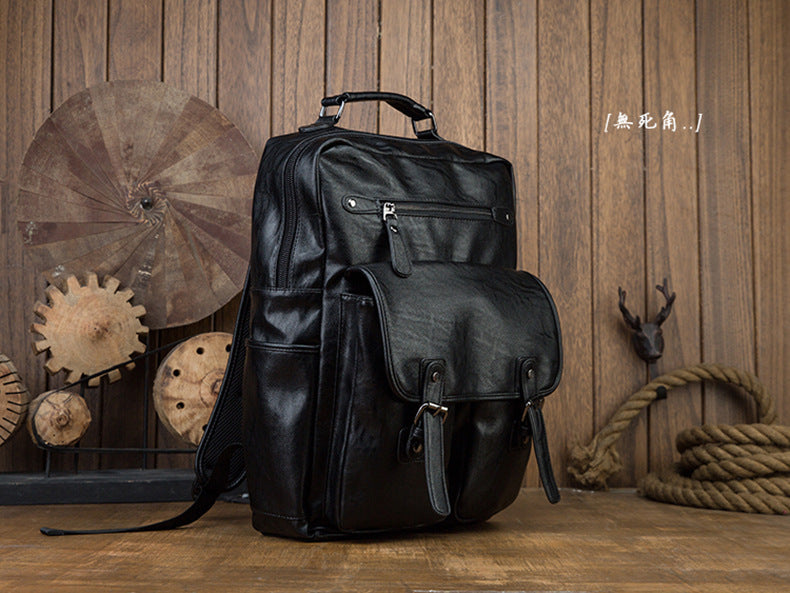 Men's Rucksack Original Handmade Genuine Cowhide Leather Simple Casual Computer Bag Large Capacity Travel Bag for Men