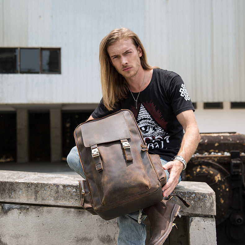 Men's backpack cowhide Crazy Horse original retro casual fashion large capacity luggage bag travel bag