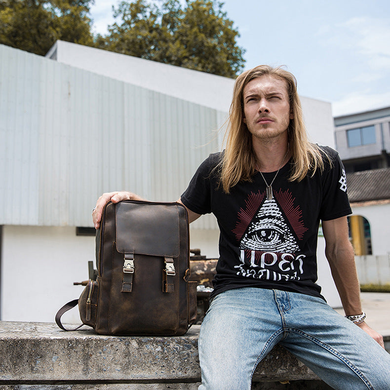 Men's backpack cowhide Crazy Horse original retro casual fashion large capacity luggage bag travel bag