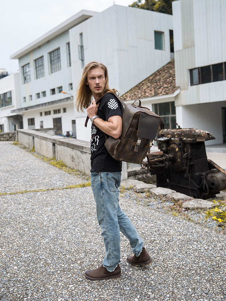 Men's backpack cowhide Crazy Horse original retro casual fashion large capacity luggage bag travel bag