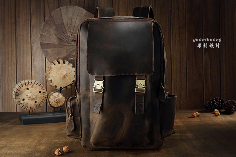 Men's backpack cowhide Crazy Horse original retro casual fashion large capacity luggage bag travel bag