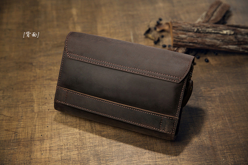 Men's Wallet Genuine Cowhide Leather Handmade Original Crazy Horse Clutch Bag Retro Mobile Phone Bag Men's Wallet