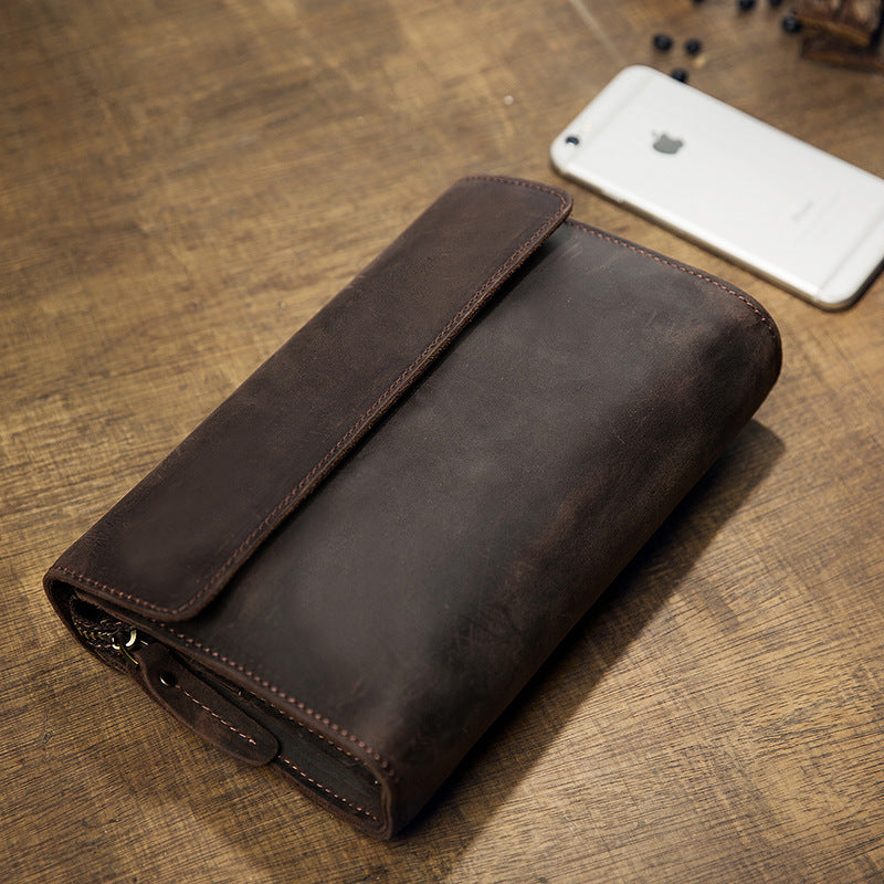 Men's Wallet Genuine Cowhide Leather Handmade Original Crazy Horse Clutch Bag Retro Mobile Phone Bag Men's Wallet