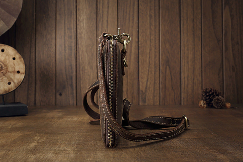 Men's Shoulder Bag Fashion Genuine Cowhide Leather Crazy Horse Retro Casual Simple Crossbody Bag
