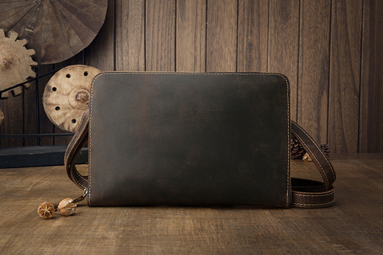 Men's Shoulder Bag Fashion Genuine Cowhide Leather Crazy Horse Retro Casual Simple Crossbody Bag