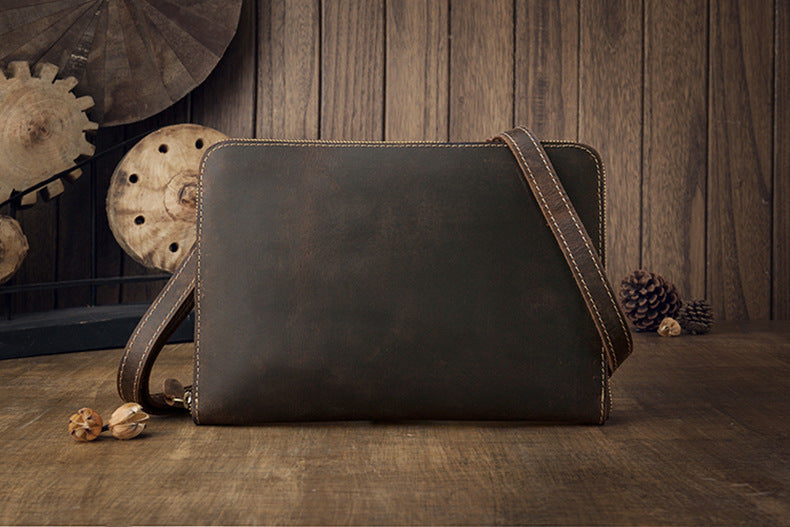 Men's Shoulder Bag Fashion Genuine Cowhide Leather Crazy Horse Retro Casual Simple Crossbody Bag