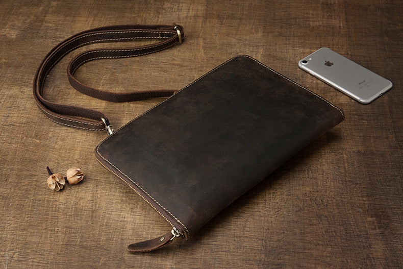 Men's Shoulder Bag Fashion Genuine Cowhide Leather Crazy Horse Retro Casual Simple Crossbody Bag