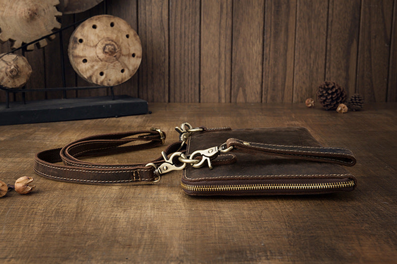 Men's Shoulder Bag Fashion Genuine Cowhide Leather Crazy Horse Retro Casual Simple Crossbody Bag
