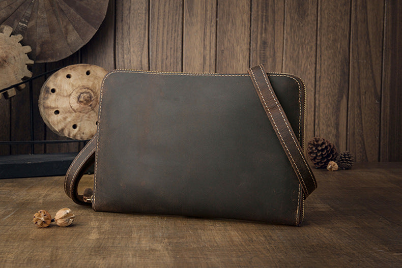 Men's Shoulder Bag Fashion Genuine Cowhide Leather Crazy Horse Retro Casual Simple Crossbody Bag
