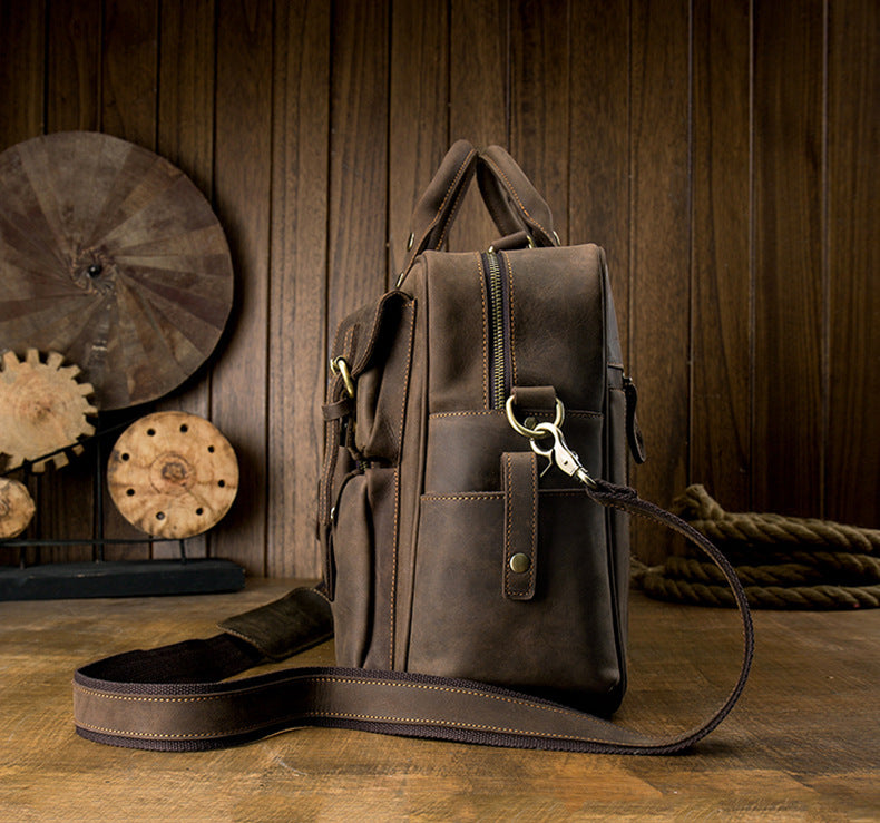 Men's Shoulder Bag Crossbody Bag Handmade Crazy Horse Cowhide Genuine Leather Travel Bag Handbag Bag Men's Handbag