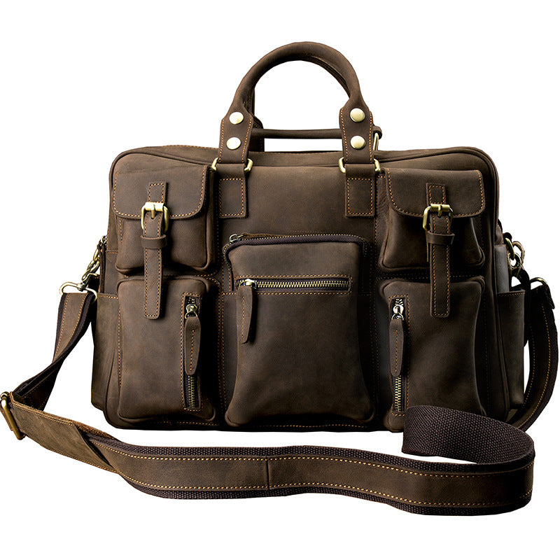 Men's Shoulder Bag Crossbody Bag Handmade Crazy Horse Cowhide Genuine Leather Travel Bag Handbag Bag Men's Handbag