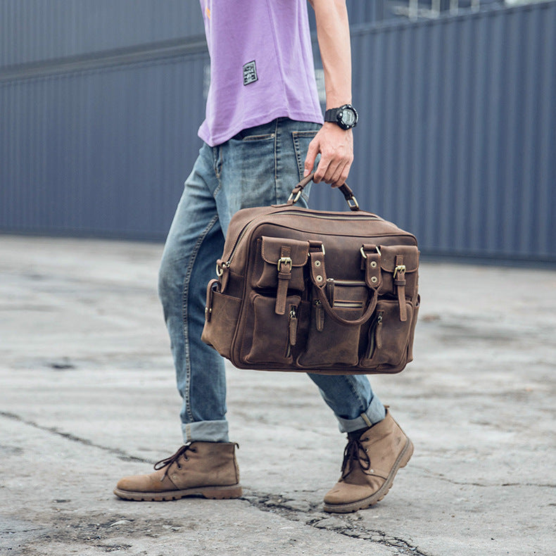 Men's Shoulder Bag Crossbody Bag Handmade Crazy Horse Cowhide Genuine Leather Travel Bag Handbag Bag Men's Handbag