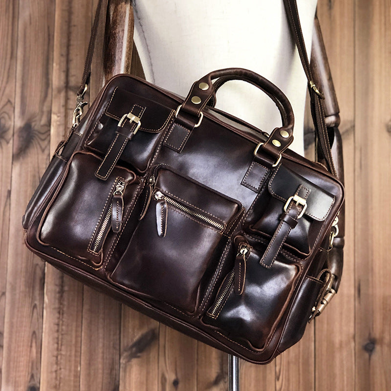 Men's Shoulder Bag Crossbody Bag Handmade Crazy Horse Cowhide Genuine Leather Travel Bag Handbag Bag Men's Handbag