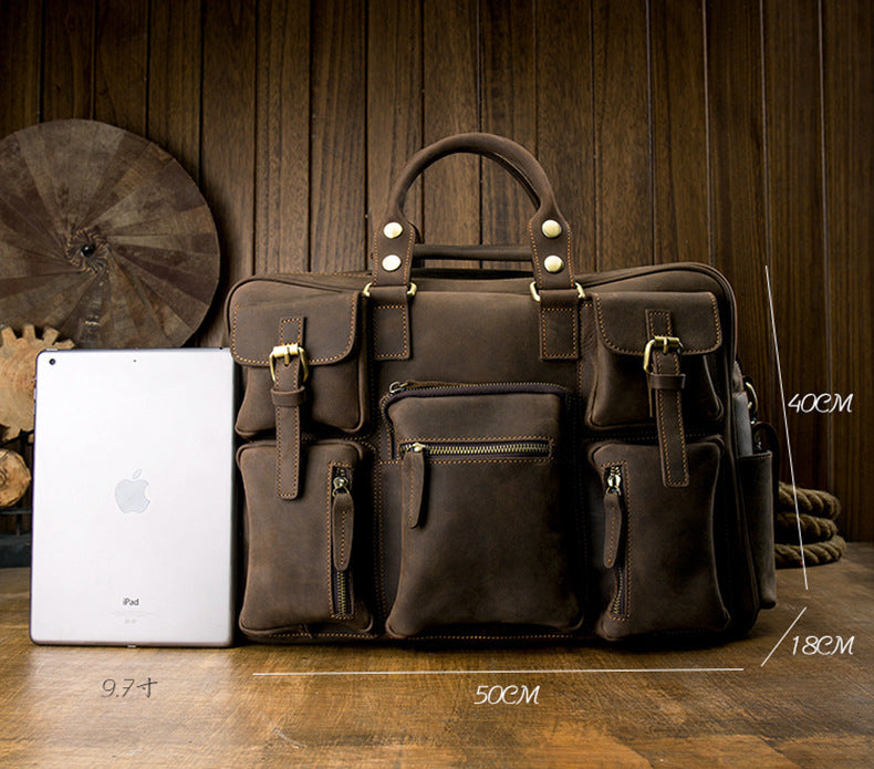 Men's Shoulder Bag Crossbody Bag Handmade Crazy Horse Cowhide Genuine Leather Travel Bag Handbag Bag Men's Handbag