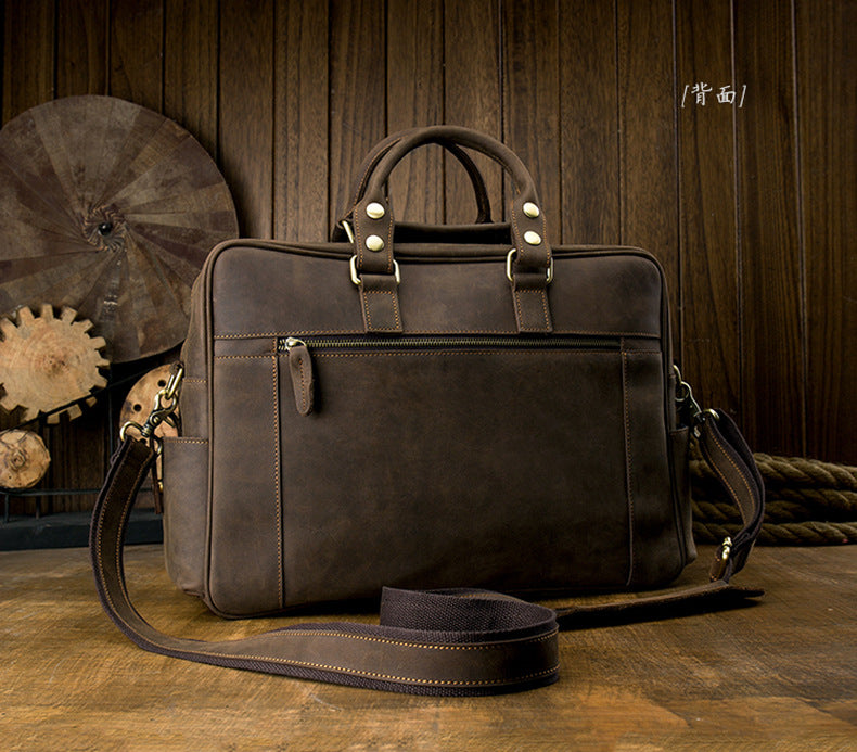 Men's Shoulder Bag Crossbody Bag Handmade Crazy Horse Cowhide Genuine Leather Travel Bag Handbag Bag Men's Handbag
